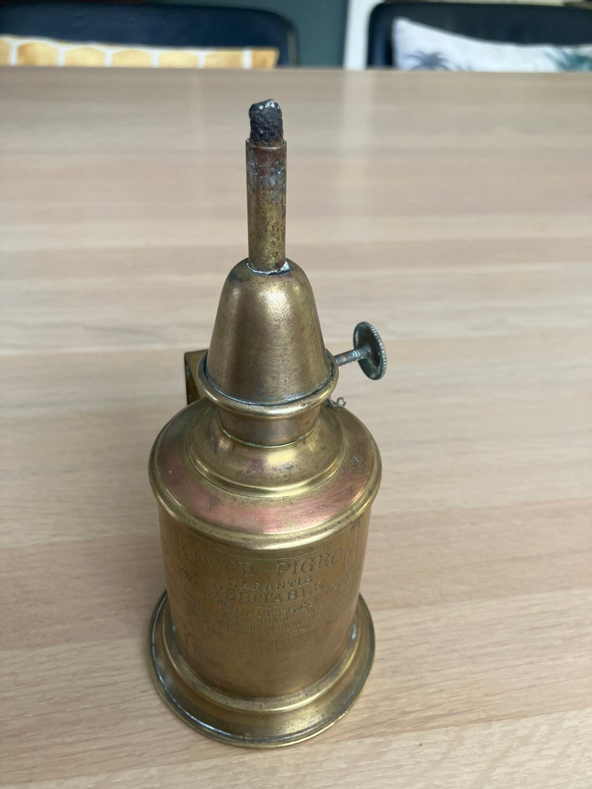 Antieke koperen olielamp Lampe - Pigeon, Ophalen of Verzenden