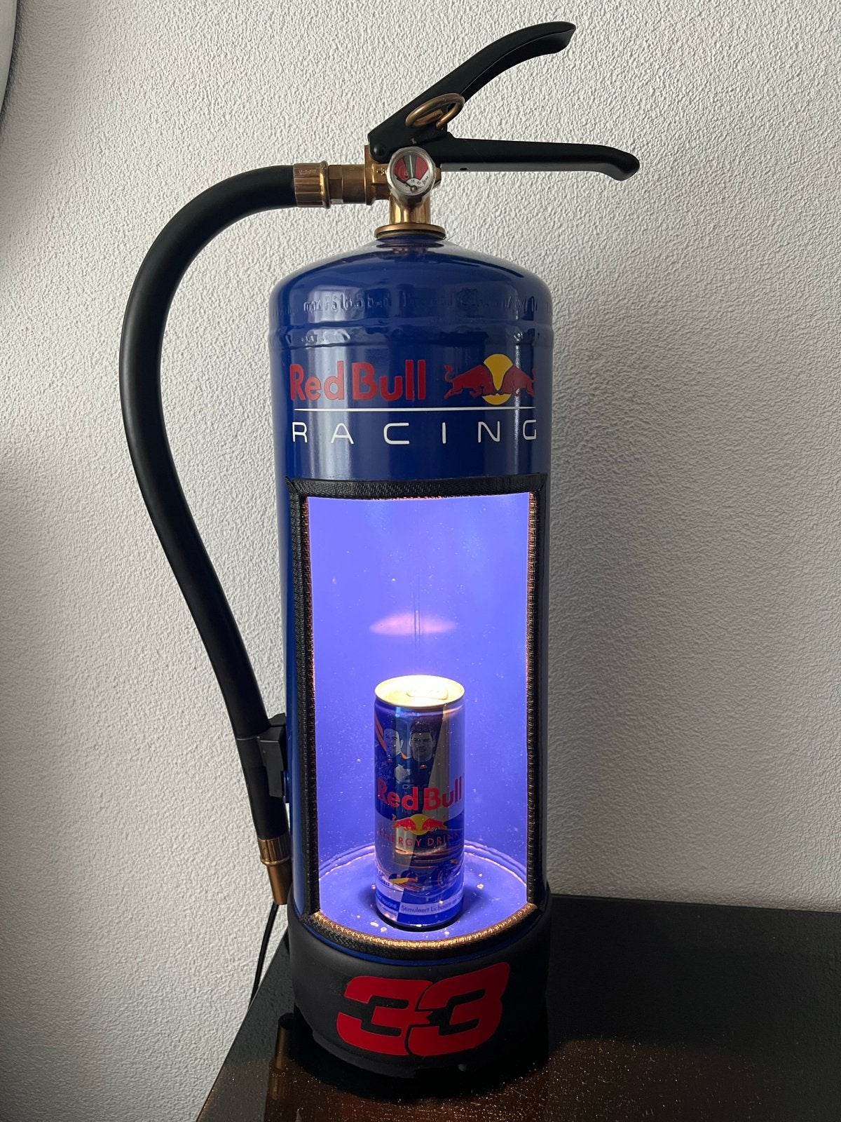 Red Bull Racing Brandblusser Lamp - Max Verstappen F1, Blauw, Verzenden, Zo goed als nieuw, Metaal