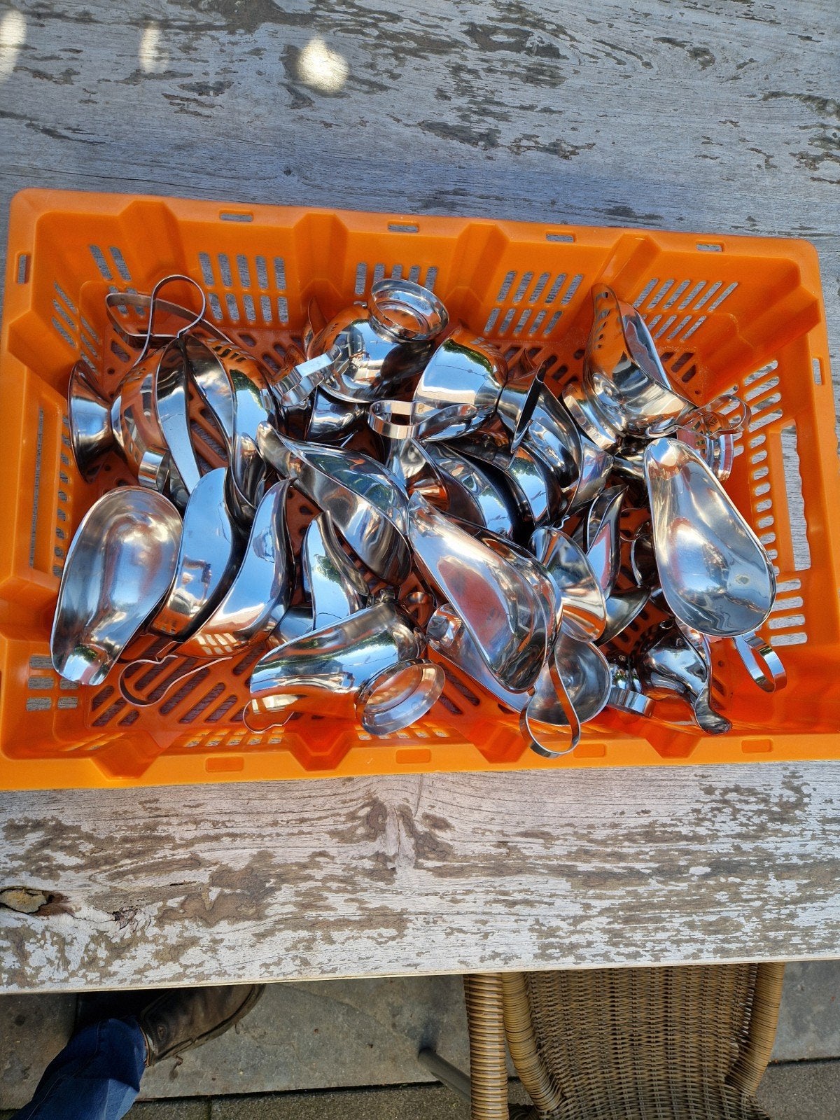 RVS Sauskommen -, Gebruikt, Ophalen of Verzenden, Rvs of Chroom, Los bestek
