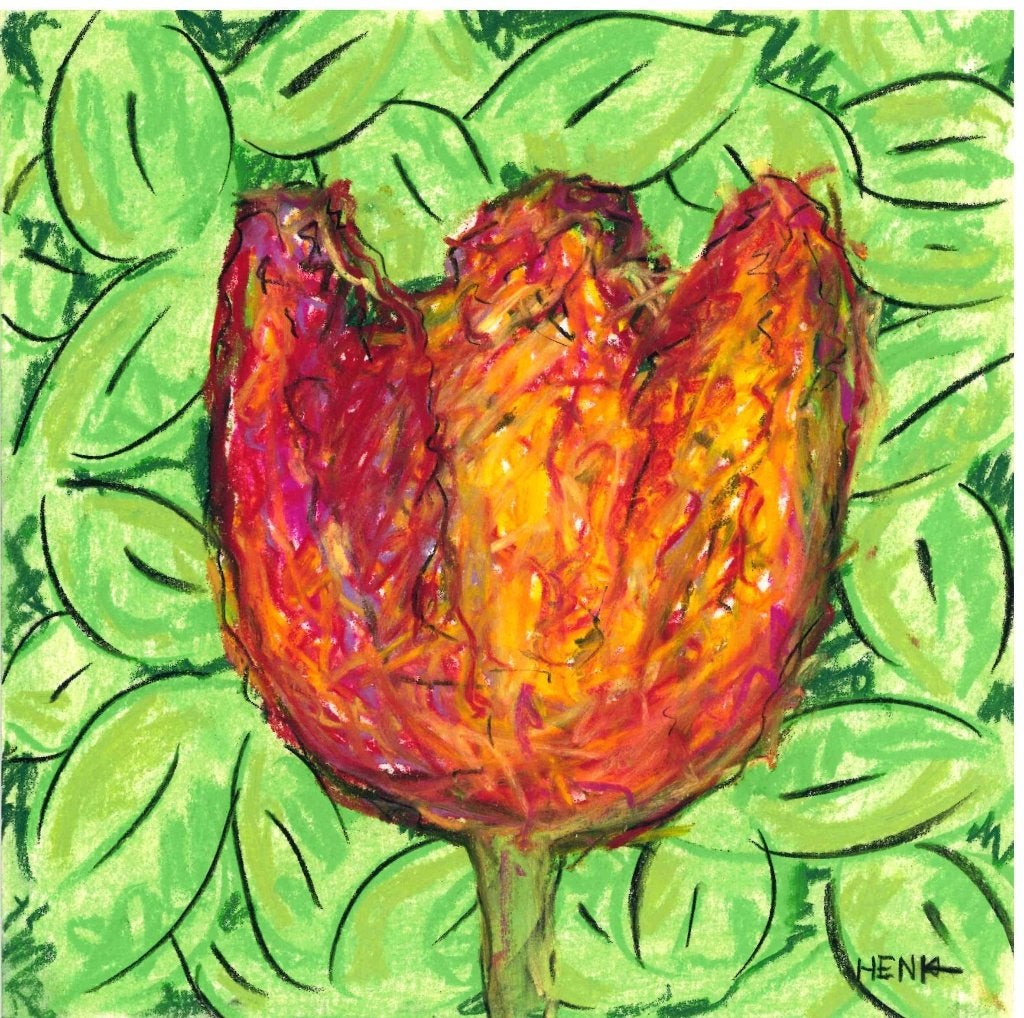 Origineel werk * Pastel * Henk de Bouter 1 tulp I, Antiek en Kunst, Ophalen of Verzenden, Papier/karton, Pastel, Bloemen