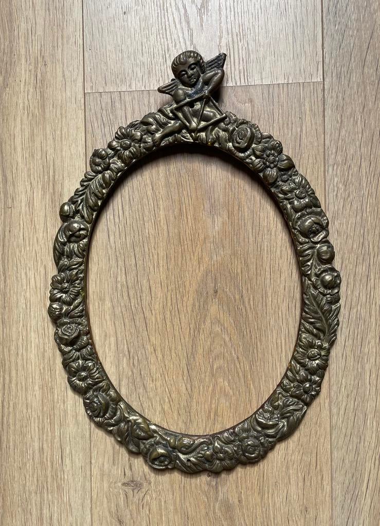 Ovale messing lijst met engel, zonder glas, Antiek en Kunst, Curiosa en Brocante, Ophalen of Verzenden