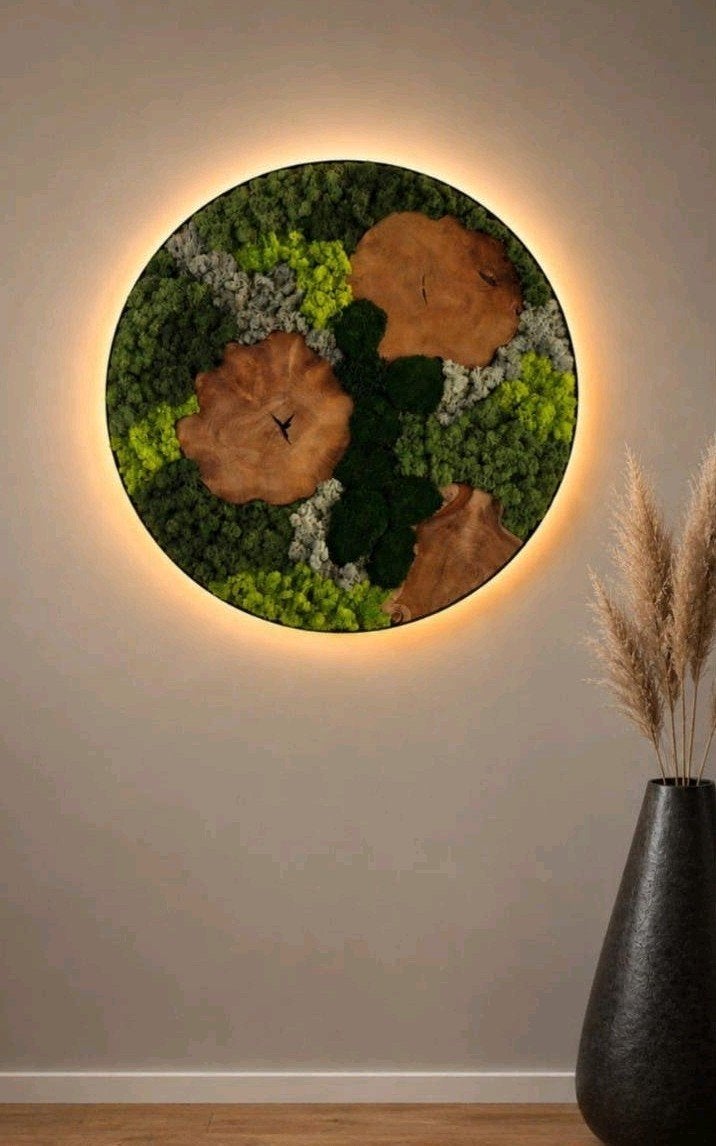 Rustiek op maat gemaakt uniek mosschilderij met LED, Ophalen, Groen, Nieuw, Landelijk
