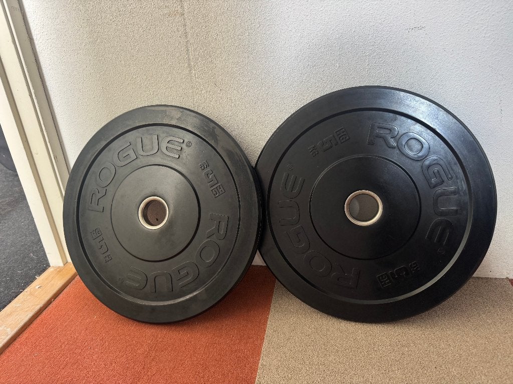 Rogue 5kg bumper plates, Sport en Fitness, Ophalen, Zo goed als nieuw, Halterschijven