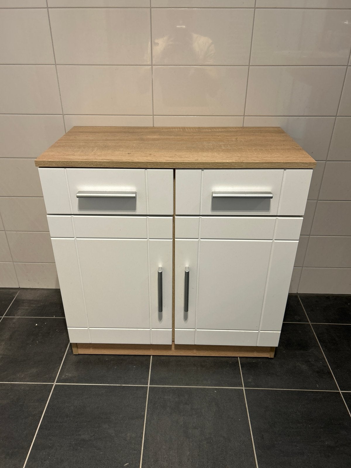 Modern wit kastje met houtlook blad, Ophalen, Gebruikt