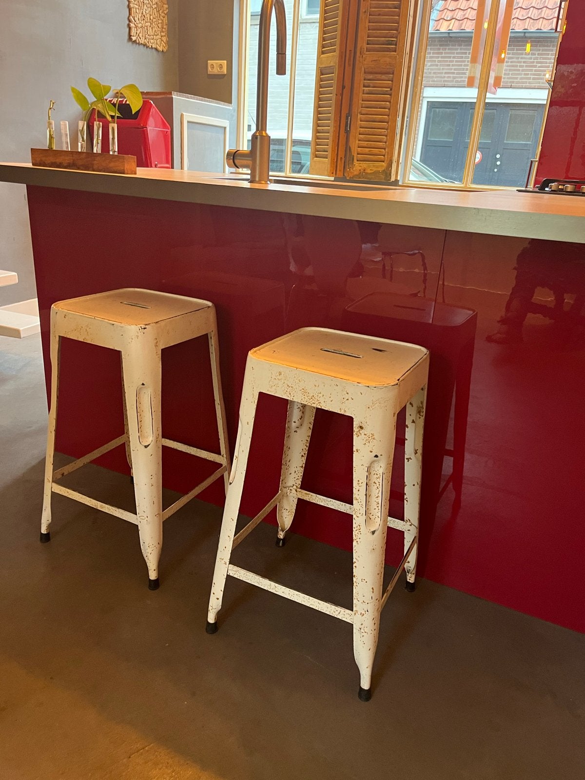 2x Metalen IKEA barkrukken industrieel design, Ophalen, Gebruikt, Met voetsteun, 60 tot 90 cm