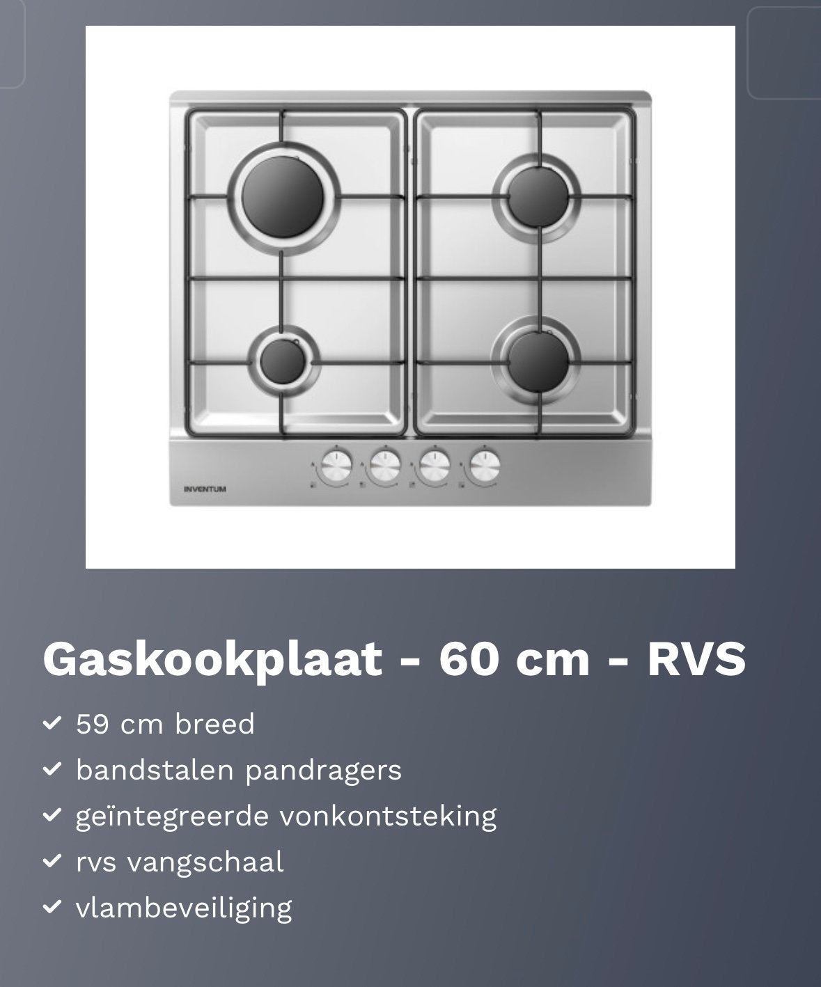 Inbouw gaskookplaat, Nieuw, Inbouw, Gas, 4 kookzones