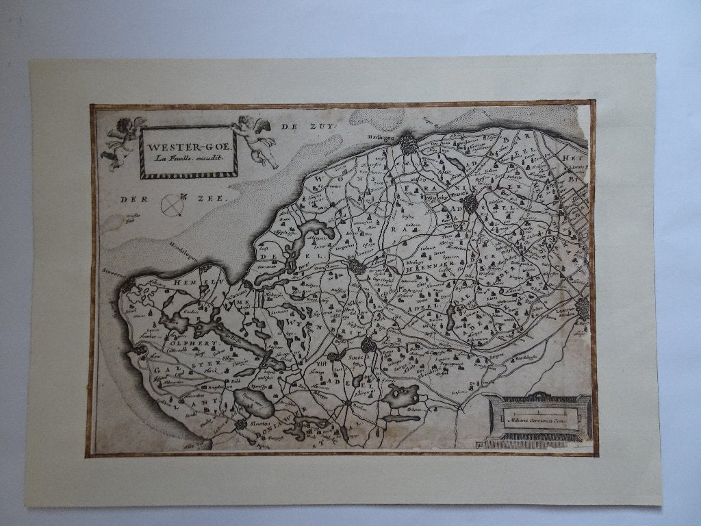Gravure kaart Westergoe Friesland-west Aertsen 1660, Ophalen of Verzenden, 1800 tot 2000, Nederland, Landkaart