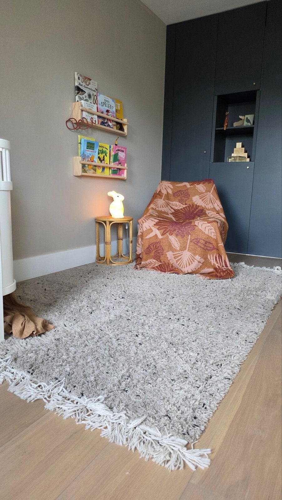Vloerkleed 160 x 260 cm - Crème/Grijs Shaggy, Ophalen, Gebruikt, 150 tot 200 cm, 200 cm of meer