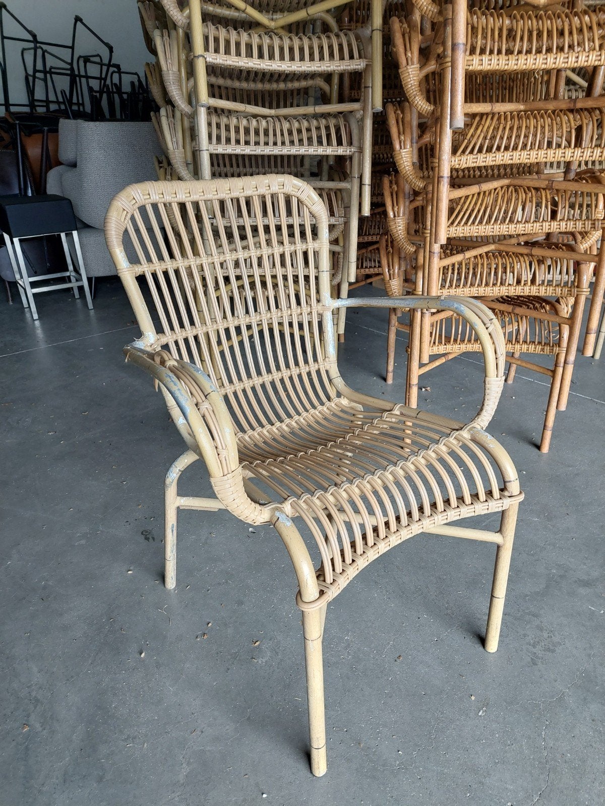 Gebruikte alu Bamboe Terrasstoel - 2 Kleuren, Huis en Inrichting, Stoelen, Gebruikt, Vijf, Zes of meer stoelen, Kunststof, Metaal