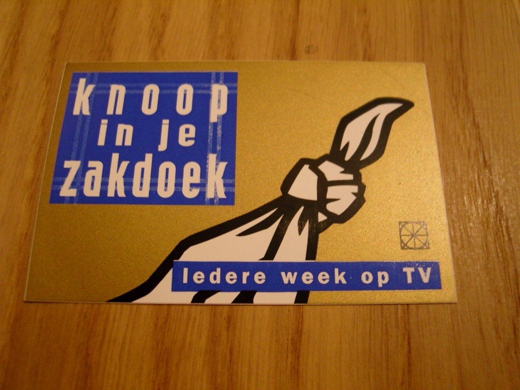 sticker omroep TELEAC knoop in je zakdoek iedere week op tv, Ophalen, Zo goed als nieuw