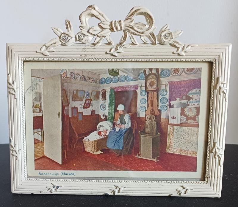 Fotolijst met glas en strik, Overige materialen, Gebruikt, Ophalen of Verzenden, Fotolijst
