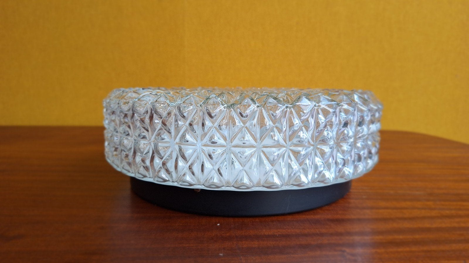 vintage plafondlamp, glas lamp, reliëf glas, plafonnière, Gebruikt, Vintage, Ophalen of Verzenden, Nvt