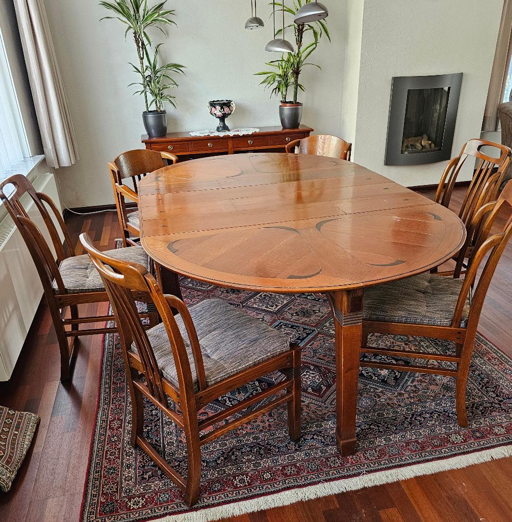 Tafel met 6 stoelen, Ophalen, Gebruikt, 100 tot 150 cm, Vijf personen of meer