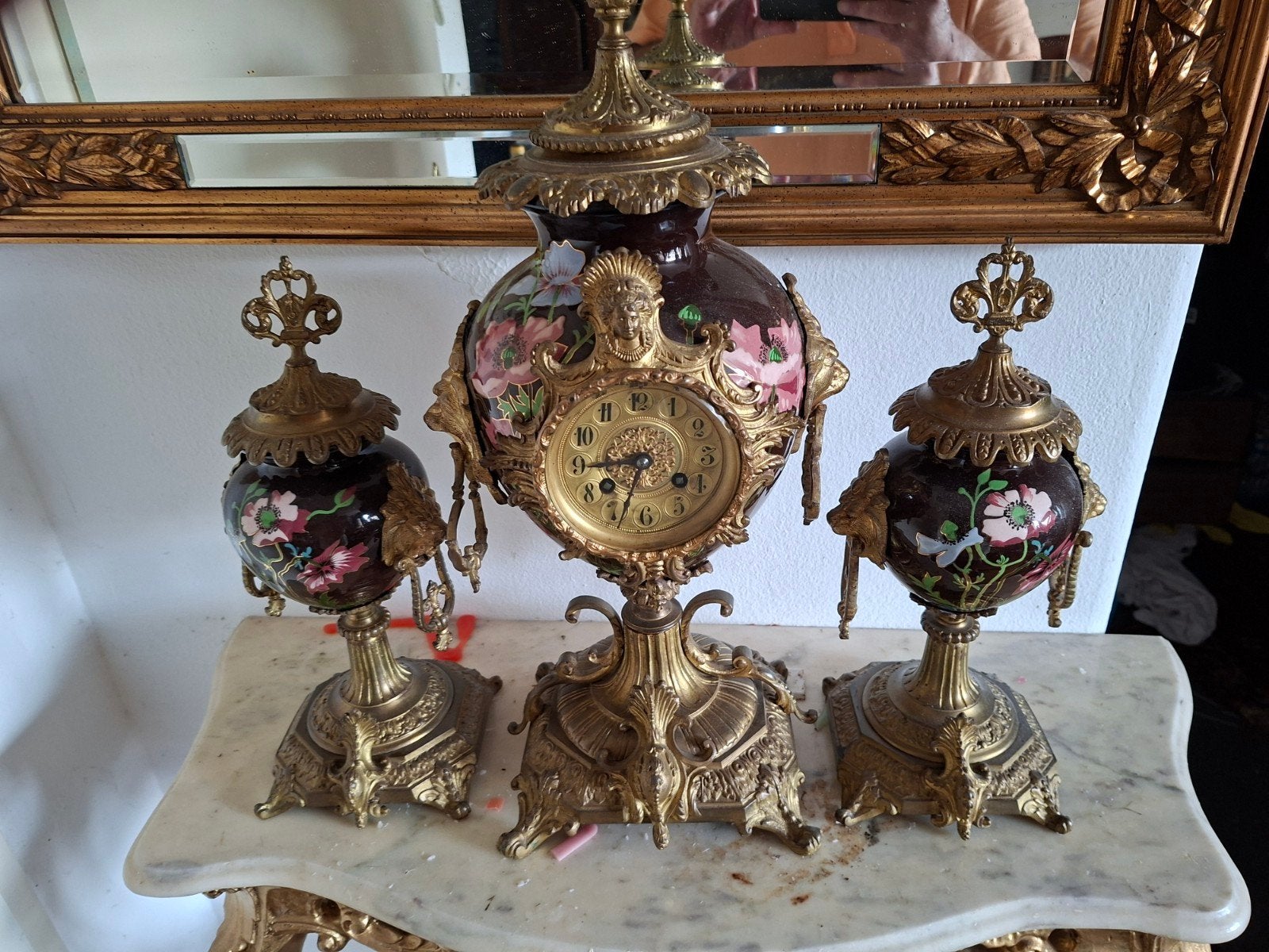 Antiek Frans klokkenstel met kandelaars, Antiek en Kunst, Ophalen of Verzenden