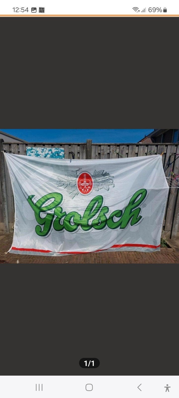 grote Grolsch vlag, Ophalen of Verzenden, Zo goed als nieuw, Reclamebord, Plaat of Schild, Grolsch
