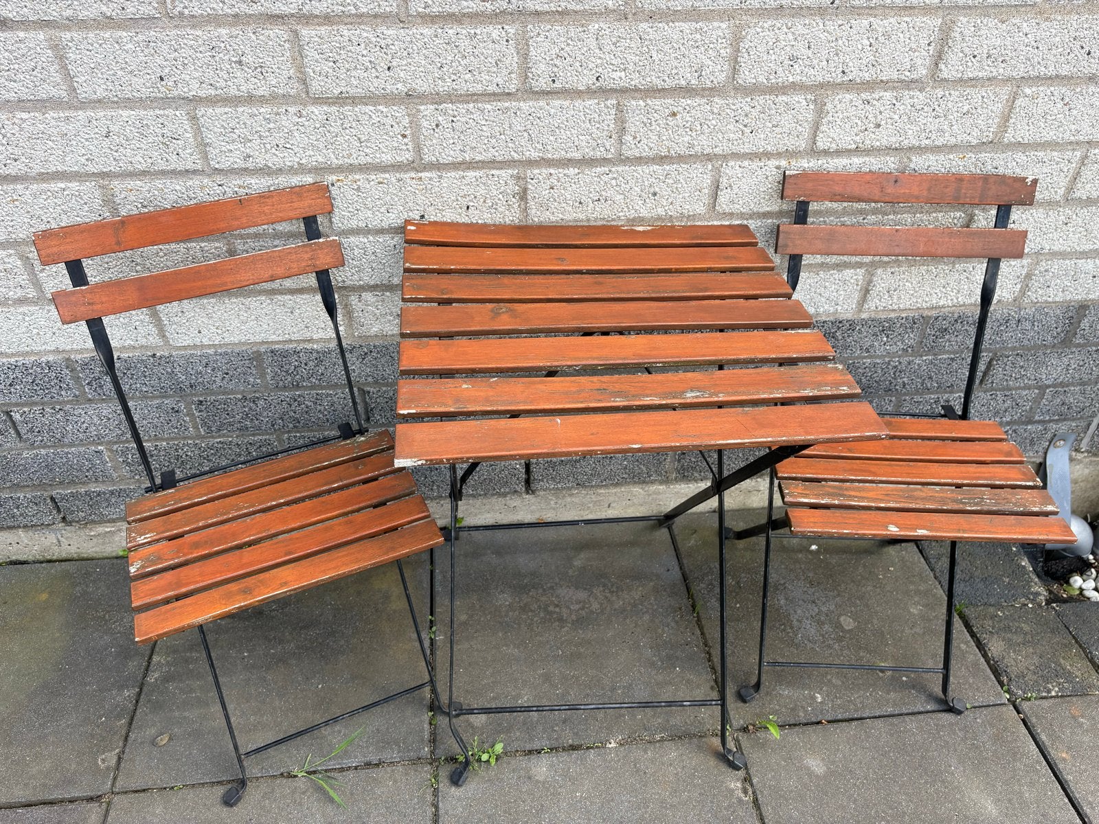 Balkonset: inklapbare tafel met 2 stoelen, Gebruikt, Eettafel, Tuinset, Hout
