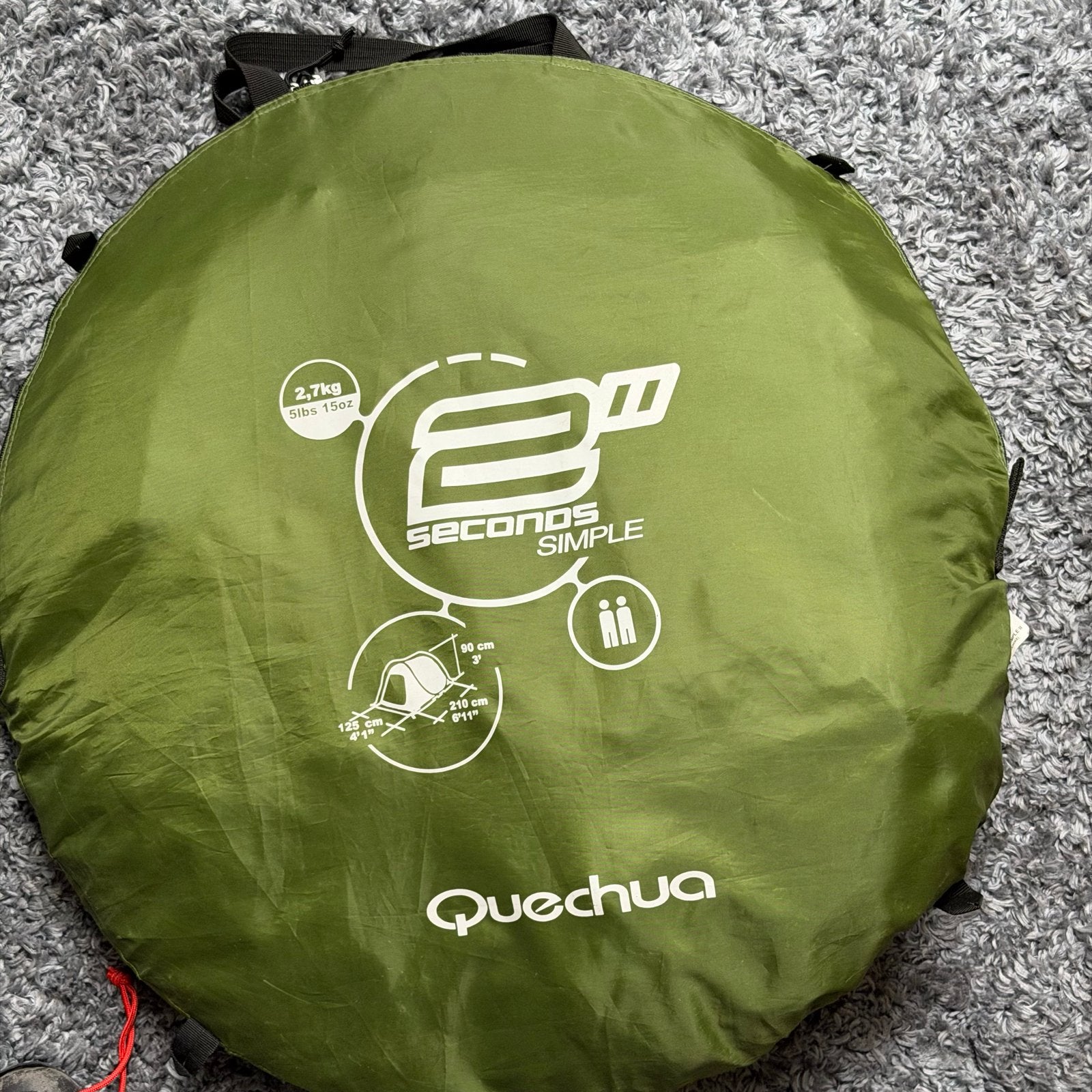 Quechua 2 Seconds Simple 2-persoons tent - Groen, Ophalen, Gebruikt, Tot en met 2