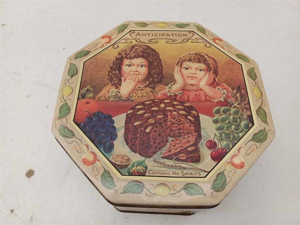 Vintage achthoekige bewaarblik 39947, Ophalen of Verzenden, Gebruikt, Koek(jes)