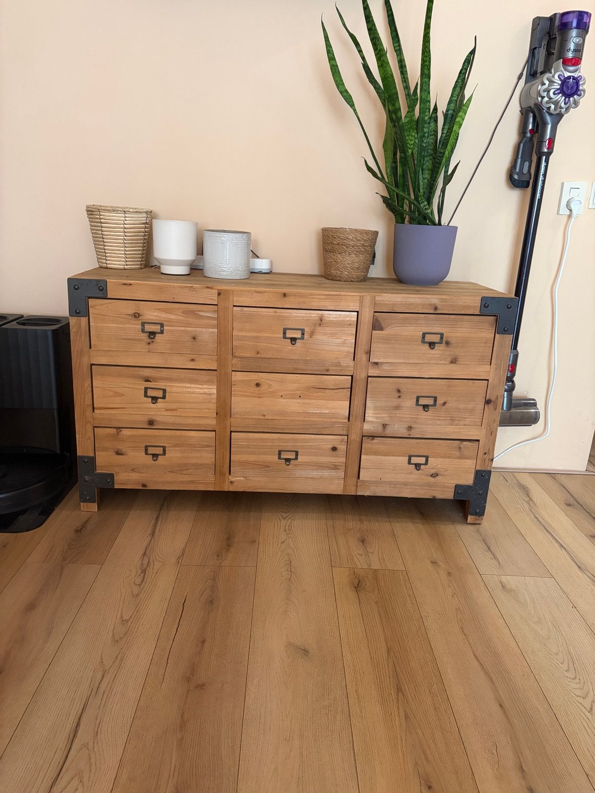 Houten ladekast met 9 laden - Vintage stijl, Ophalen, Gebruikt, 100 tot 150 cm, 5 laden of meer
