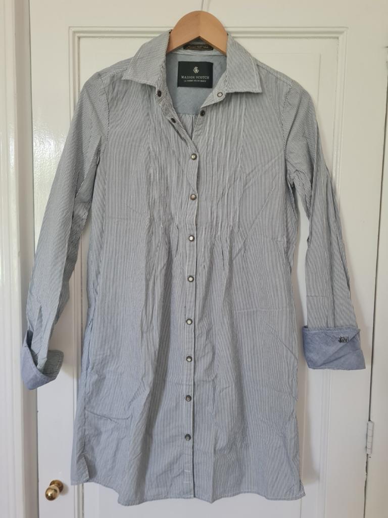 Blouse tuniek maat 1/ S  in fijn streepje Maison Scotch, Blauw, Nieuw, Maat 36 (S), Boven de knie