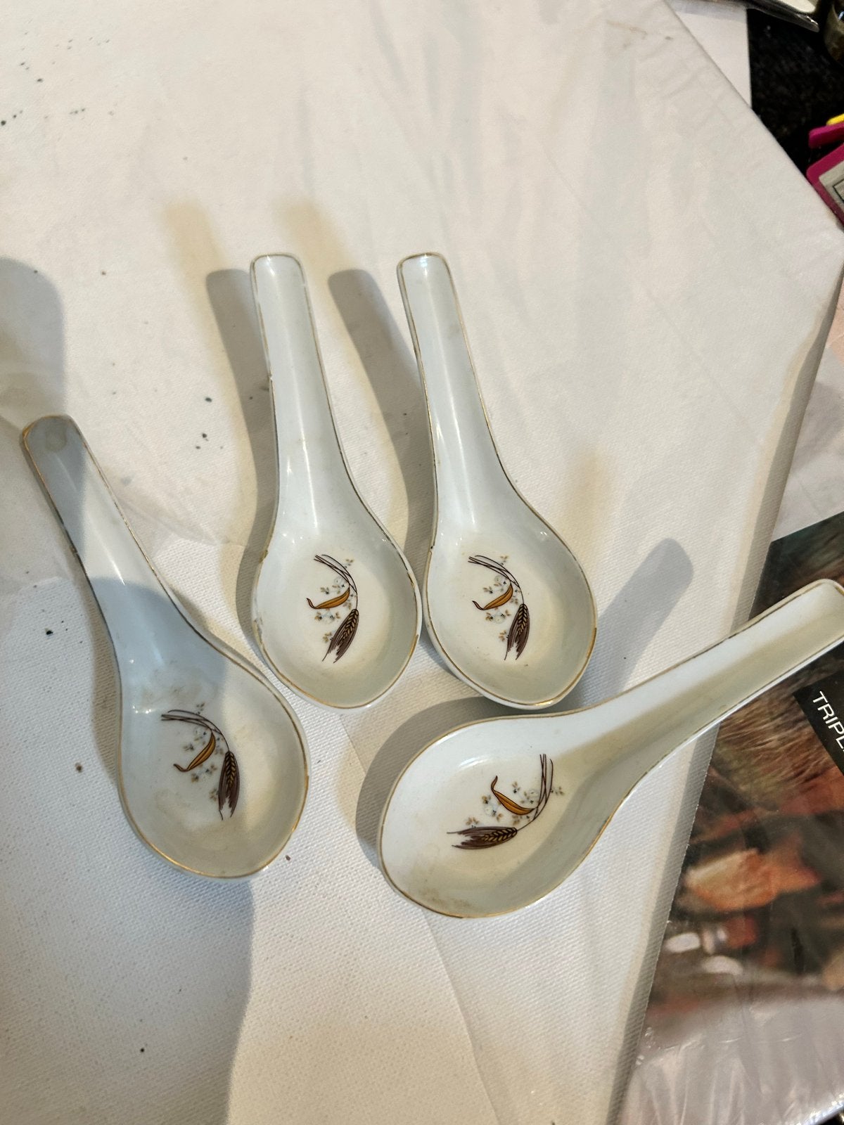 Set van 4 Vintage Aziatische Porseleinen Lepels, Huis en Inrichting, Aziatisch, Gebruikt, Overige merken, Overige typen