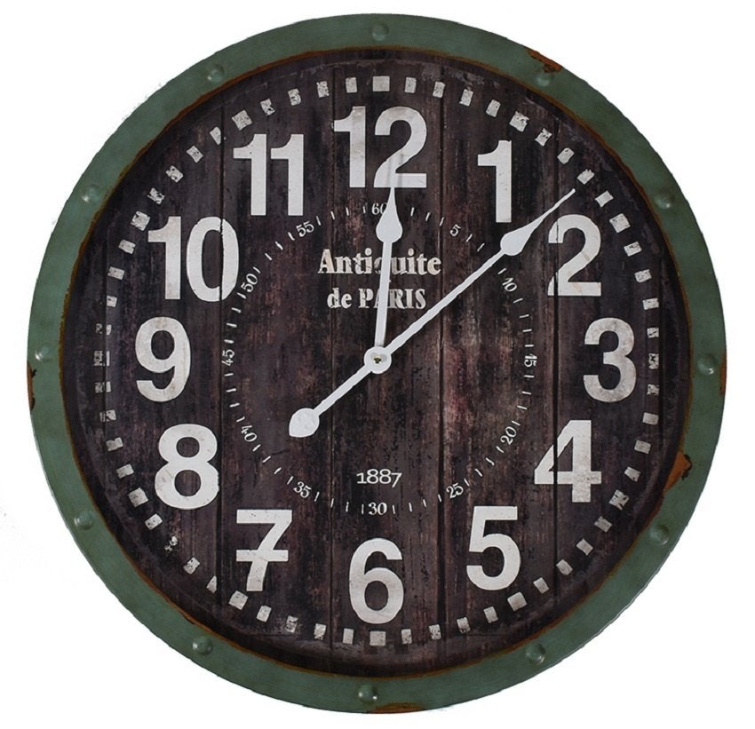 Wandklok rond antiquite de paris kleur groen, Ophalen of Verzenden, Nieuw, Analoog, Wandklok