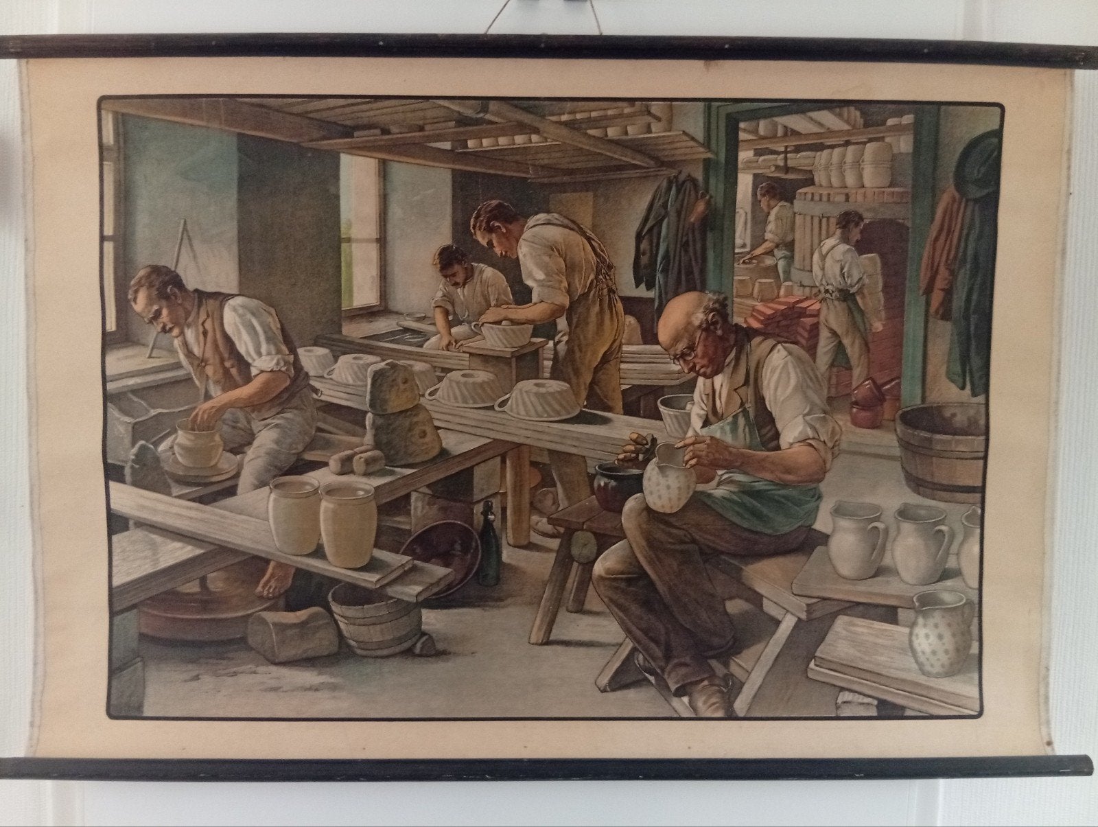 Vintage Schoolplaat:  Pottenbakken/pottenbakerij, Ophalen of Verzenden