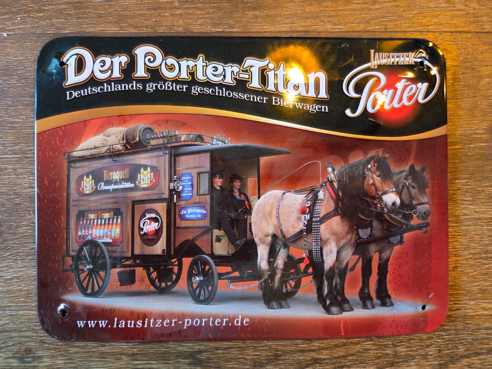 Lausitzer Porter titan Bierwagen Reclamebord, Ophalen of Verzenden, Gebruikt, Reclamebord, Plaat of Schild, Overige merken