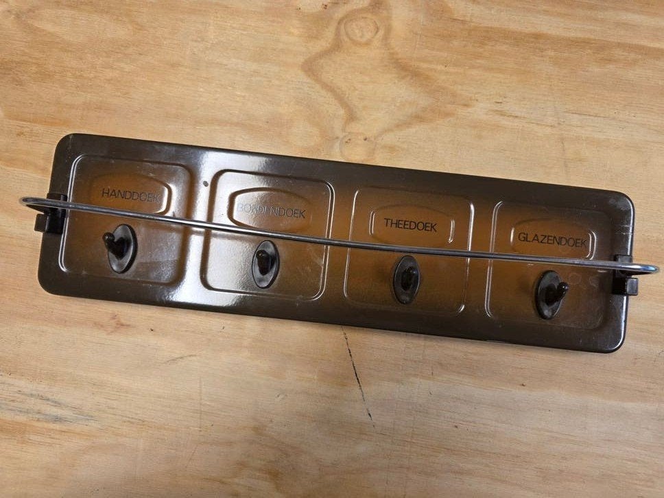 Vintage handdoekenrek keuken met 4 haken en stang Brabantia, Onbekend, Ophalen of Verzenden, Metaal, Onbekend
