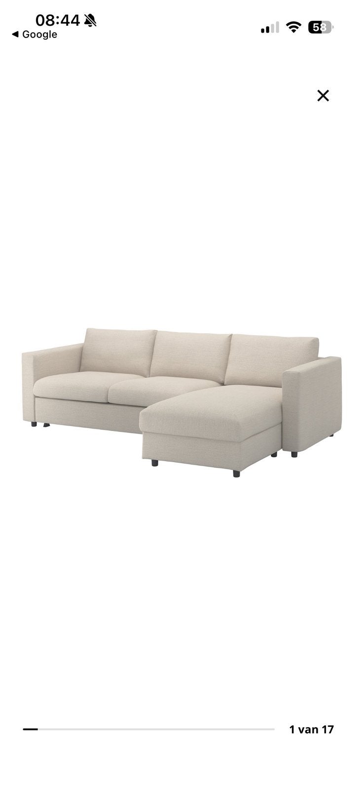 IKEA VIMLE 3-zits slaapbank met chaise, Huis en Inrichting, Ophalen, Beige, Tweepersoons, 140 cm