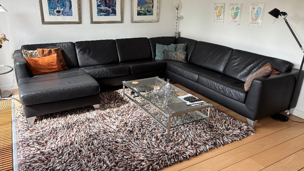 Te koop grote leren design hoekbank Machalke, Ophalen, Gebruikt, Stoer, modern