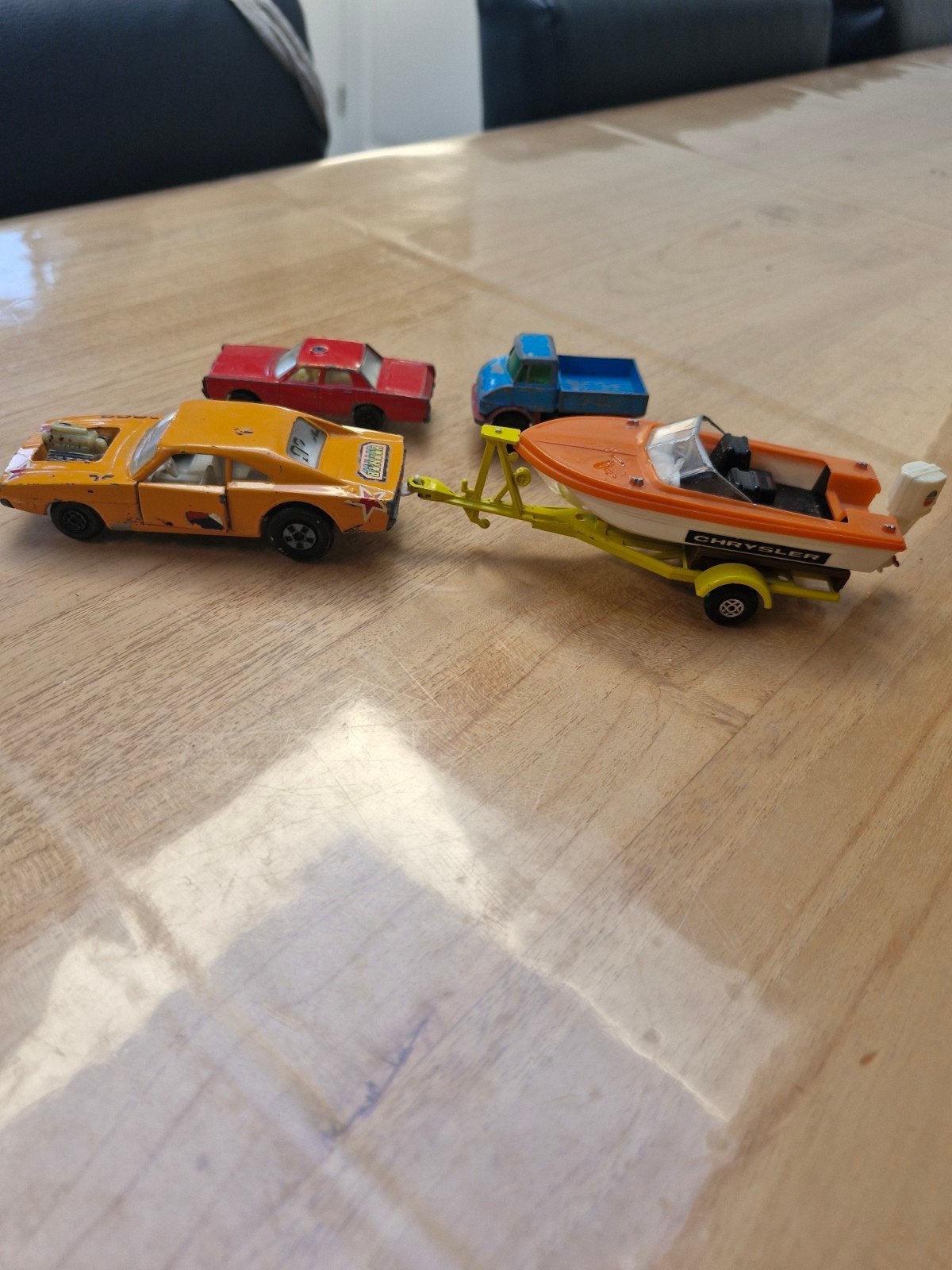Matchbox Auto Set: Dragster, Boot met Trailer & Unimog, Ophalen of Verzenden, Gebruikt