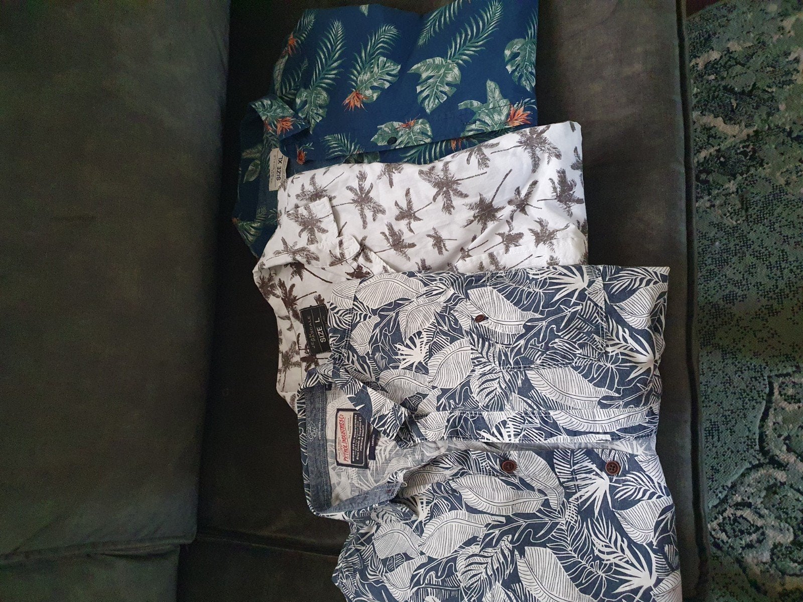3 heren overhemden met tropische print - diverse maten, Kleding | Heren, Blauw, Ophalen of Verzenden, Halswijdte 41/42 (L), Jean Pascale, Petrol