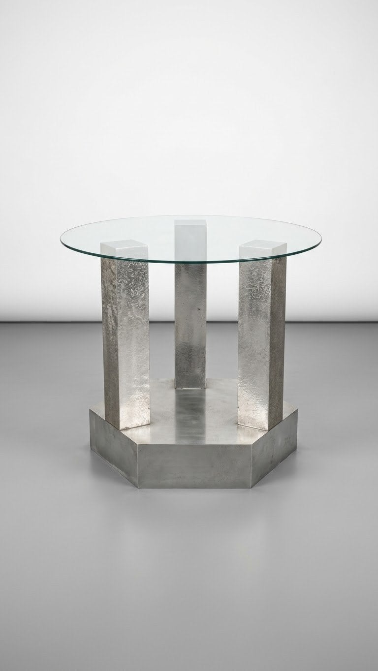 Brutalist Bijzettafel – Massief 7075 Vliegtuigaluminium Hex, Minder dan 55 cm, Brutalist, Metaal of Aluminium, Nieuw