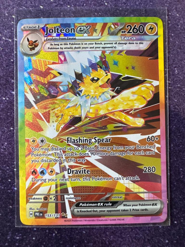 Jolteon EX 153/131 Prismatic Evolutions Pokémon Kaart, Ophalen of Verzenden, Zo goed als nieuw, Losse kaart, Foil