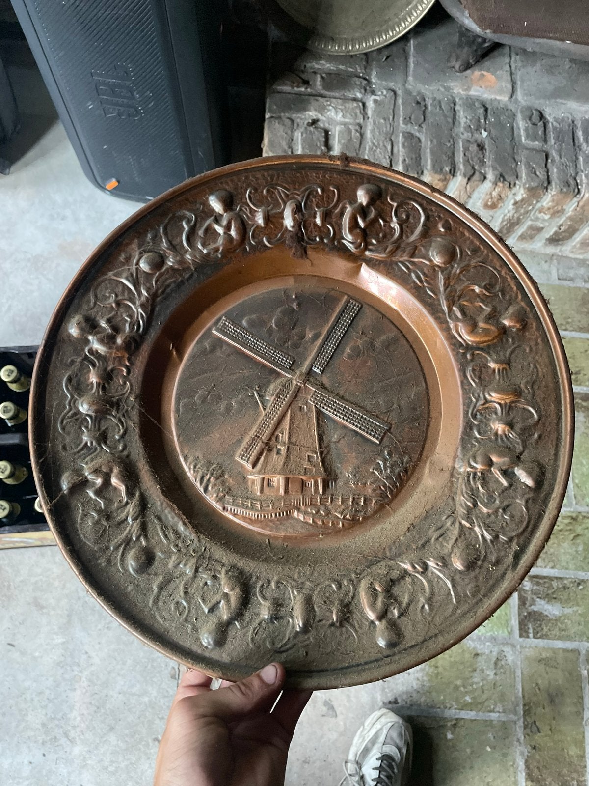 Decoratieve Koperen Wandplaat met molen Reliëf, Ophalen of Verzenden, Koper