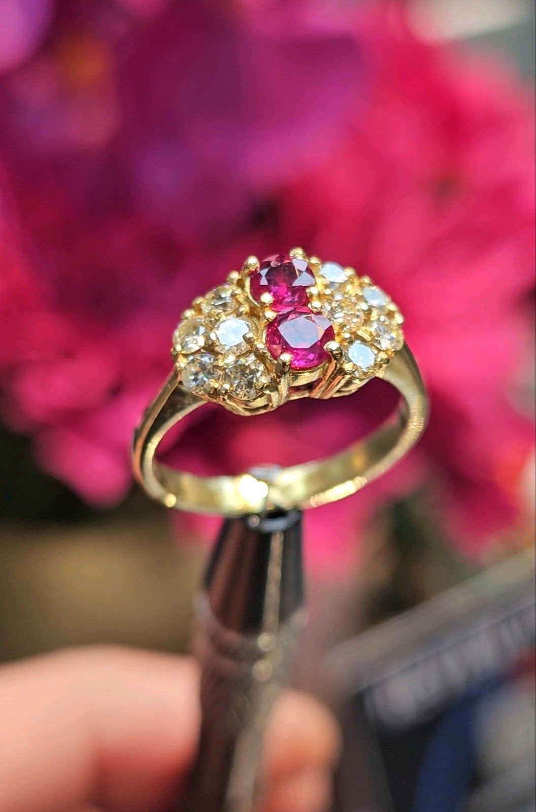 Prachtige Diamant met Robijn 14k gouden ring