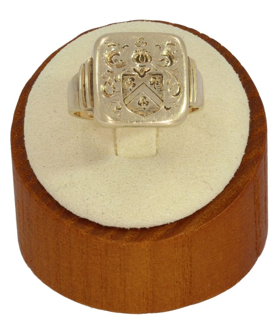 Familiewapen heren 14k gouden zegelring robuust vintage, Verzenden, Goud, Ring, Met edelsteen
