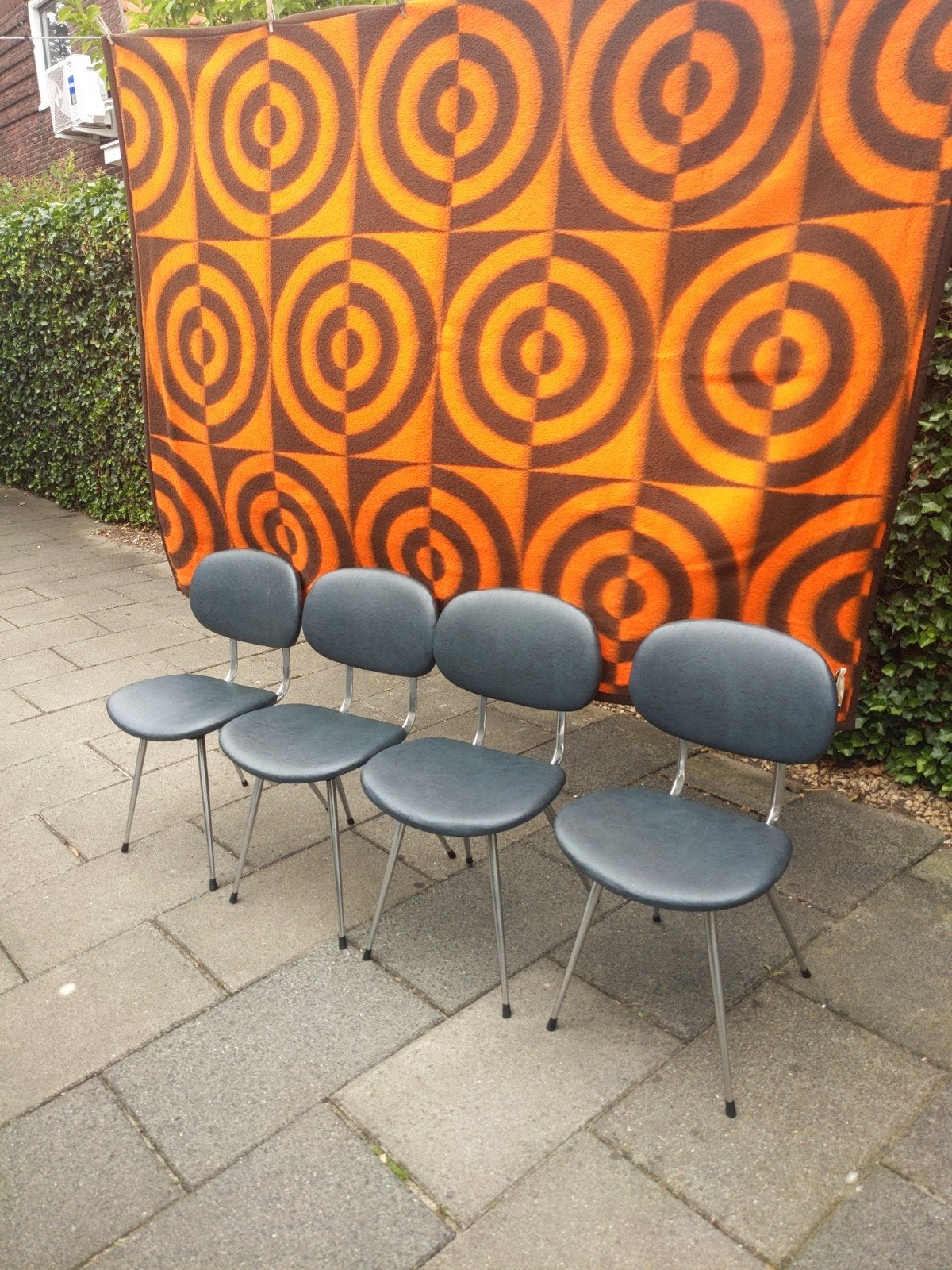 Vintage Brabantia Steel tafel met stoelen eethoek, Ophalen, Gebruikt, Rechthoekig, 50 tot 100 cm