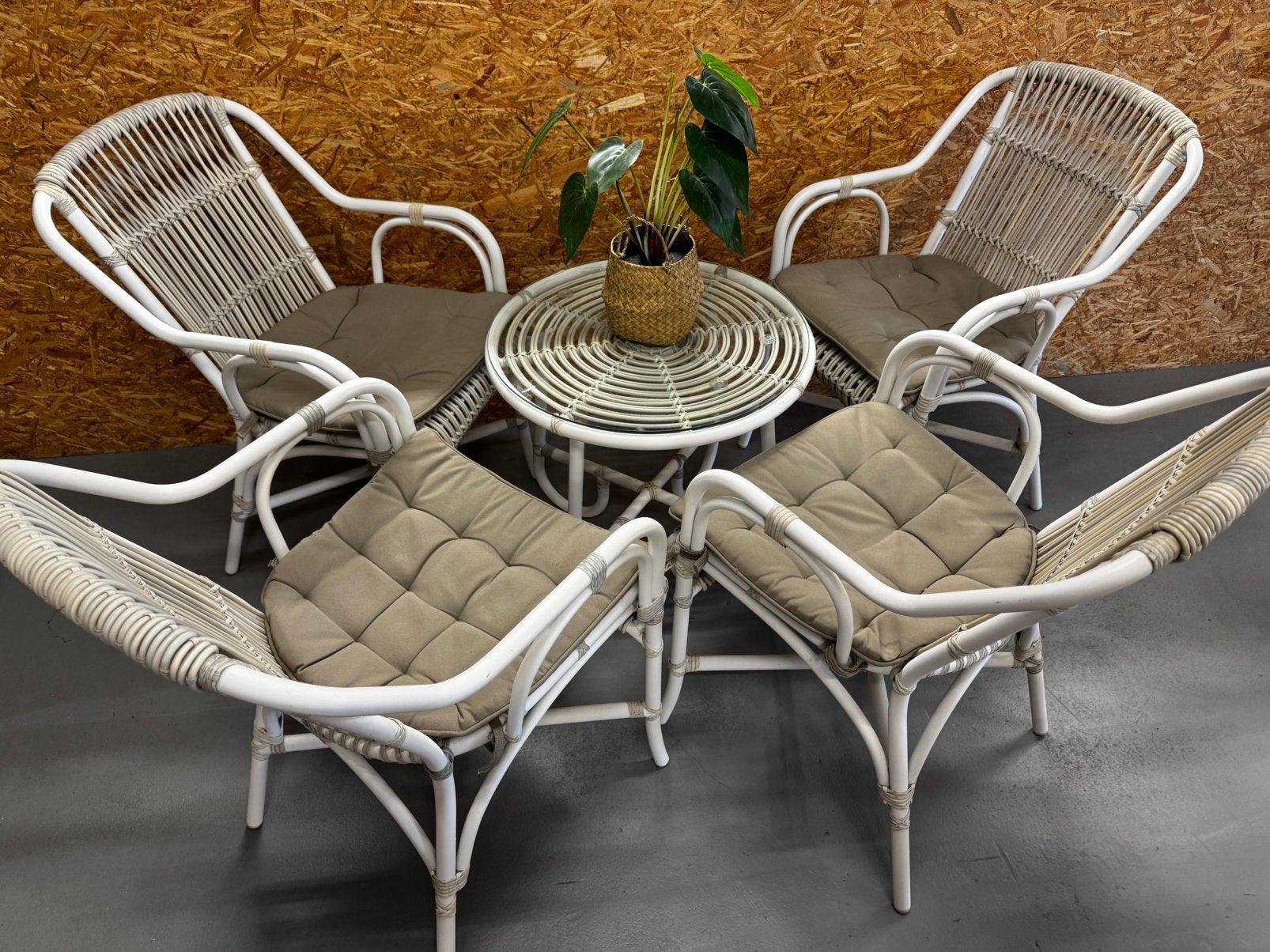 Seasons Outdoor Rotan Tuinset - 4 Stoelen+Glazen Tafel -ReK4, Ophalen, 4 zitplaatsen, Eettafel, Rotan