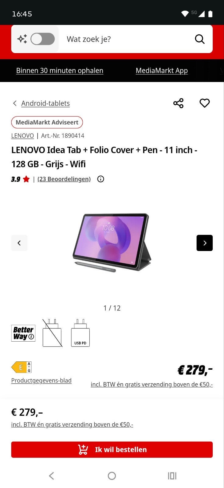 Lenovo IdeaTab 11 inch 128GB Grijs Wifi  Cover en Pe, Computers en Software, Ophalen, 11 inch, Zo goed als nieuw, 128 GB