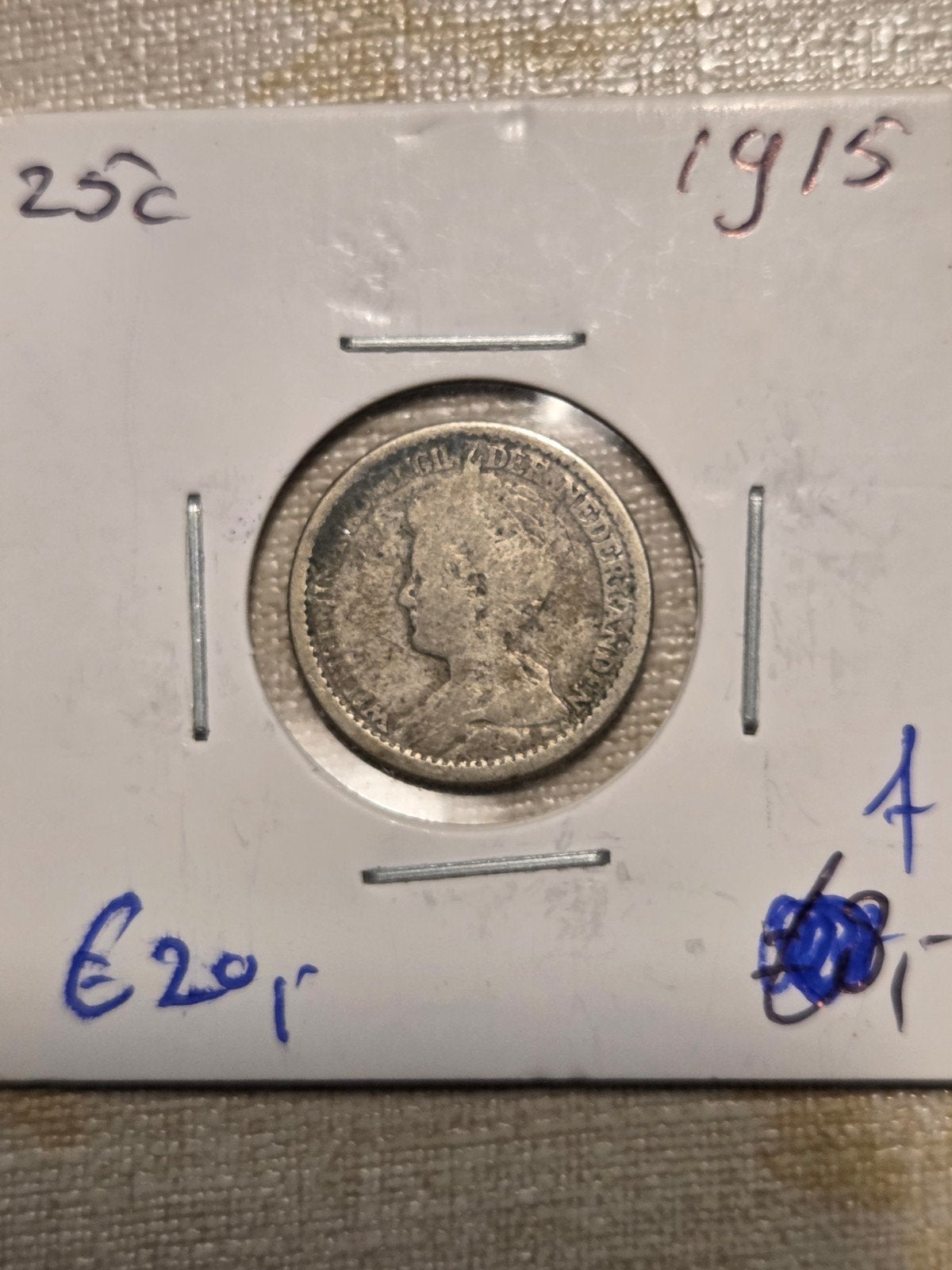 Zilveren 25 Cent Koningin Wilhelmina 1915, Zilver, 25 cent, Ophalen of Verzenden, Koningin Wilhelmina