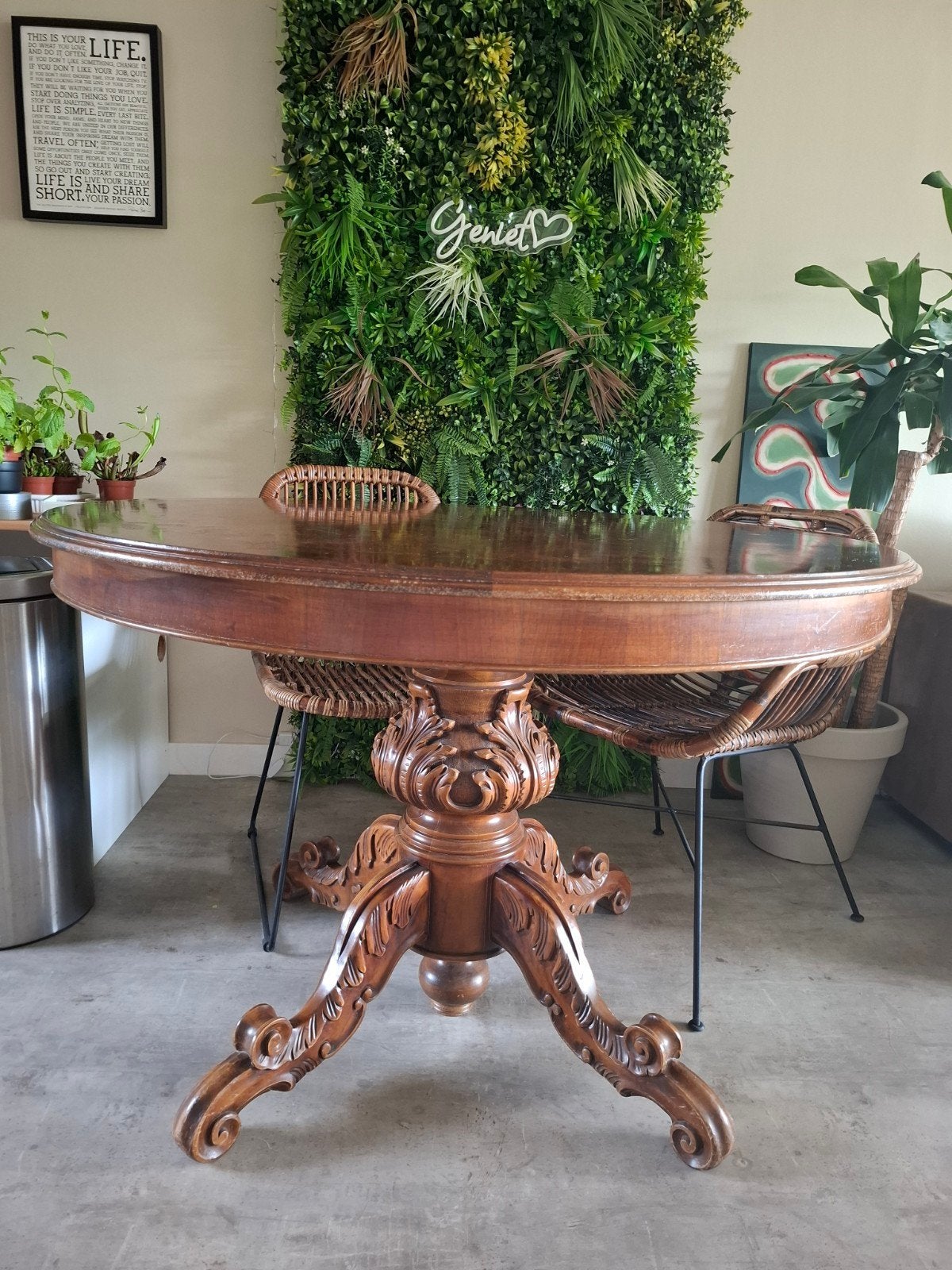 Antieke ronde eettafel 120cm, Huis en Inrichting, Tafels | Eettafels, Ophalen, Gebruikt, Rond, Vier personen