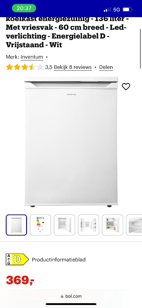 Inventum KV600 koelkast met vriesvak, Witgoed en Apparatuur, Koelkasten en IJskasten, 100 tot 150 liter, Zo goed als nieuw, 45 tot 60 cm
