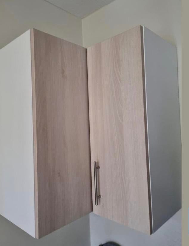 Bovenhoekkast - Keuken - Witte / Houten kleur, Huis en Inrichting, Ophalen, Zo goed als nieuw, Hout, Meerkleurig