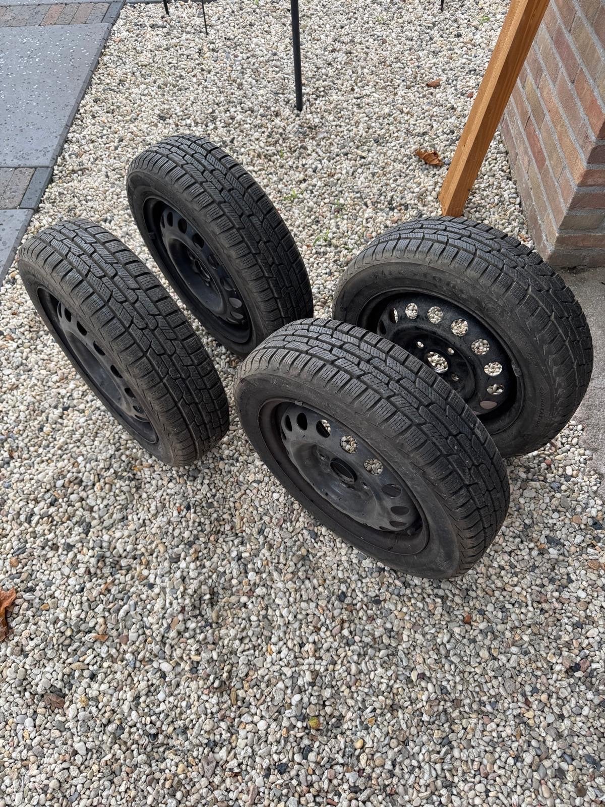 Winterbanden Firestone Winterhawk 155/65R14 op stalen velg, Auto-onderdelen, Banden en Velgen, Ophalen, 14 inch, Gebruikt, 155 mm