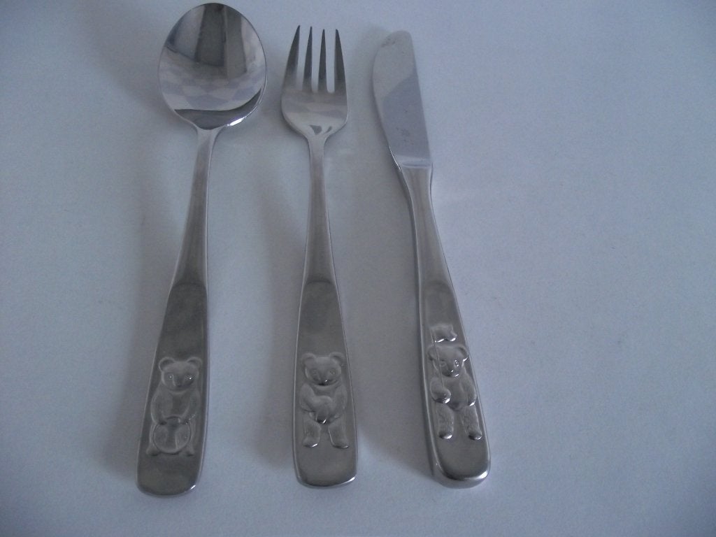 3x vintage RVS kinderbestek BEER divers spelen WMF 1970 p s, Ophalen of Verzenden