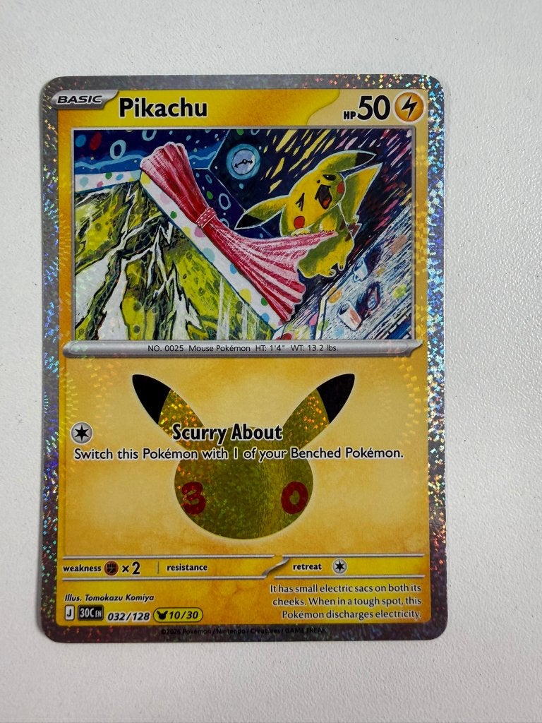 032/128 Pikachu 30th Celebration Pokemon Kaart, Ophalen of Verzenden, Nieuw, Losse kaart
