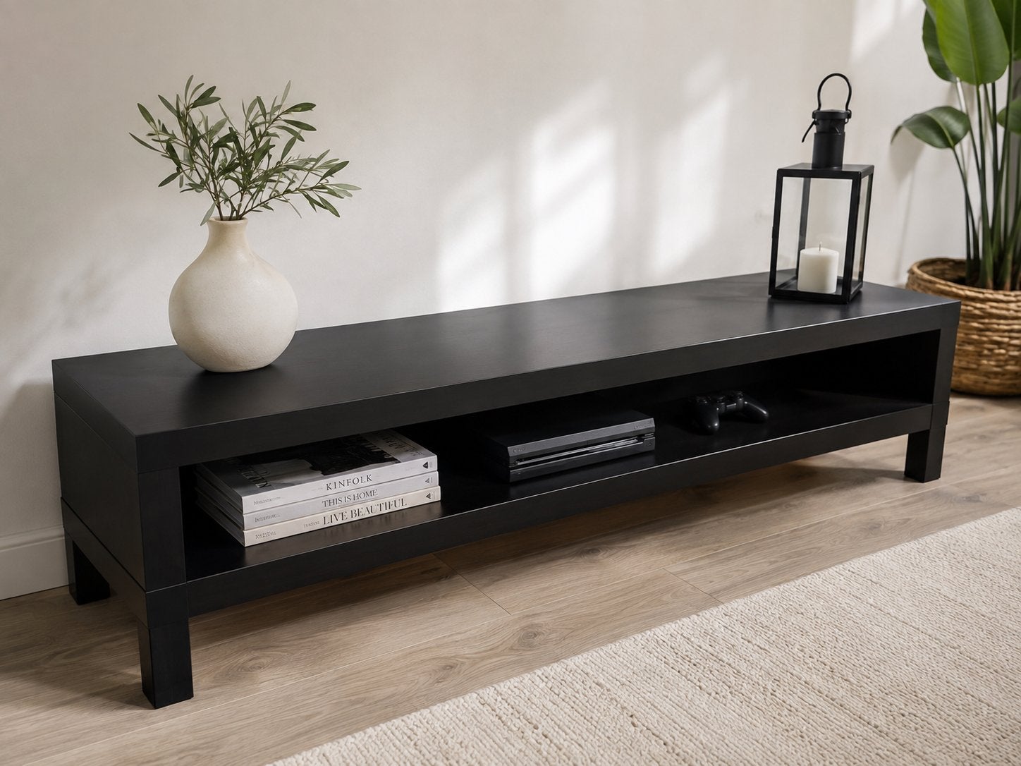 Zwart TV-meubel met opbergruimte, Ophalen, Gebruikt, 100 tot 150 cm, Minder dan 100 cm