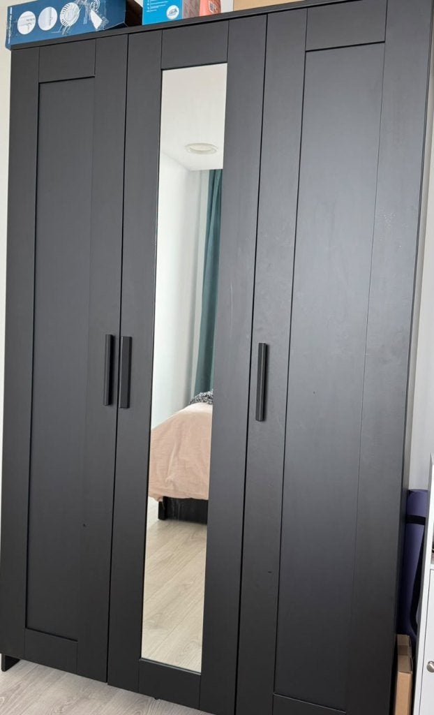 IKEA Brimnes Kledingkast 3 Deurs Zwart Spiegel 117*190cm, Ophalen, Overige materialen, Met deur(en), 100 tot 150 cm